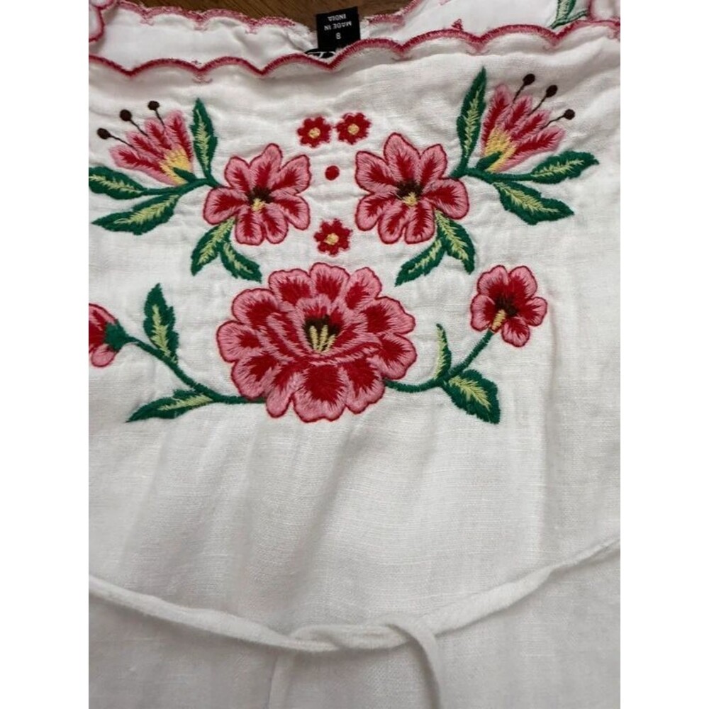 J.Crew Size 8 Embroidered Linen Mini Dress White Floral Cottagecore - Picture 8 of 14